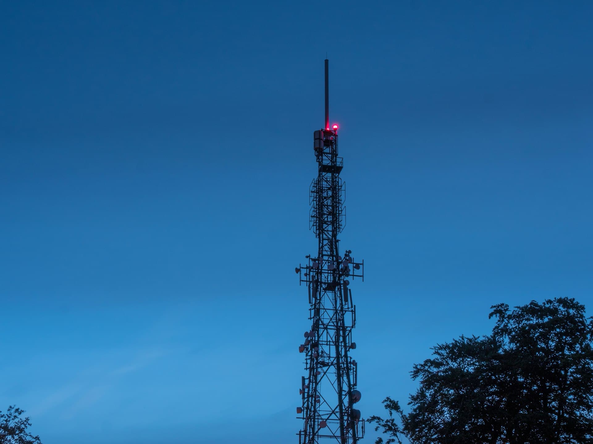Communications tower at night