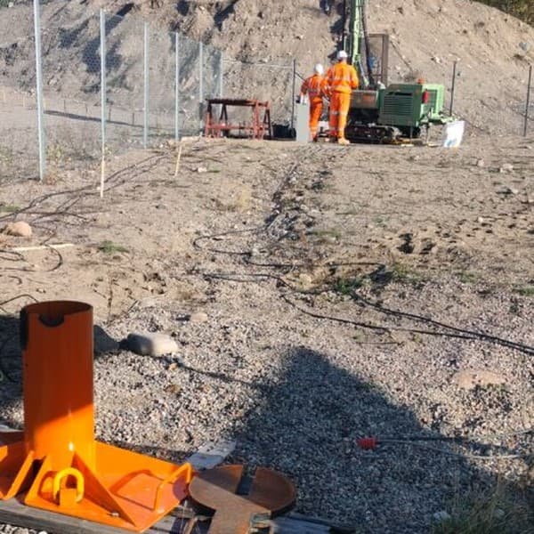 Closer view of the borehole site and drilling equipment